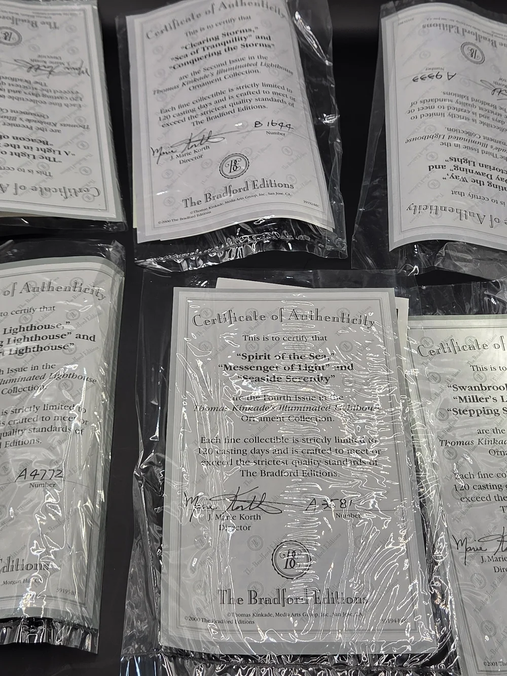 Thomas Kinkade Lighthouse Ornaments Lot of 18 Bradford Editions Box & 6 COAs